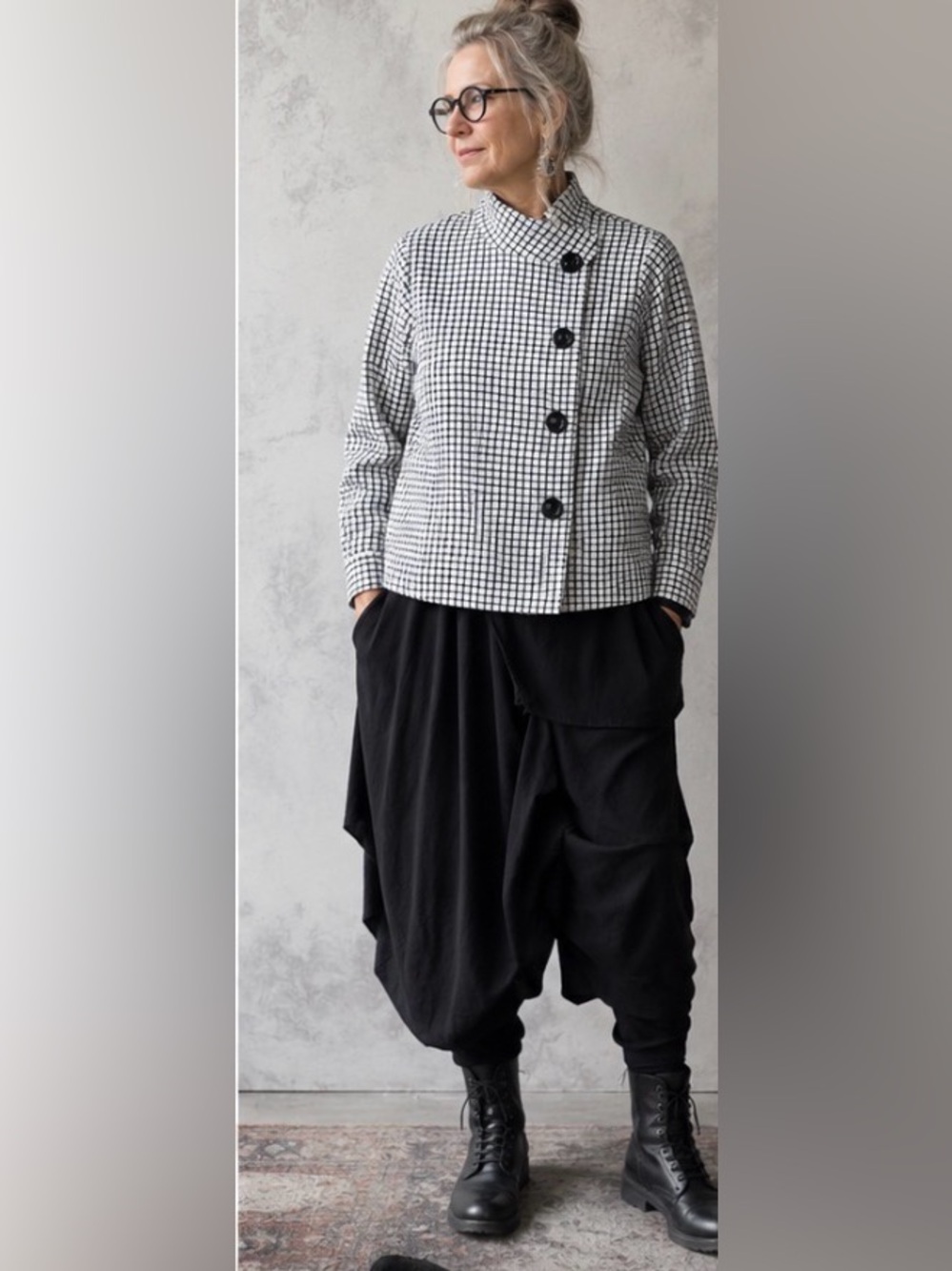 Cabi Window Pane Jacket 3173 Small White Black Ponte Knit Art to Wear Lagenlook